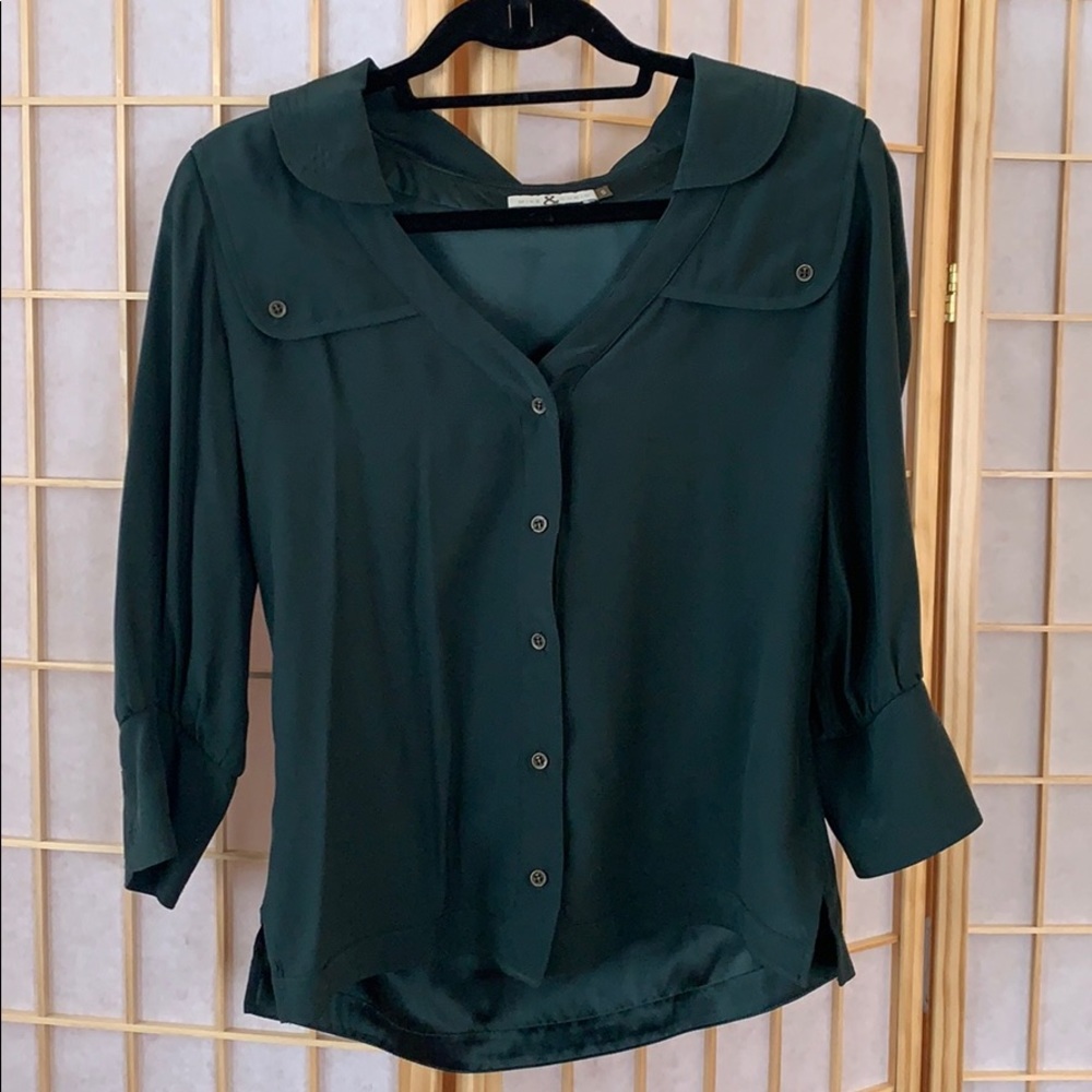 Forest green silk blouse